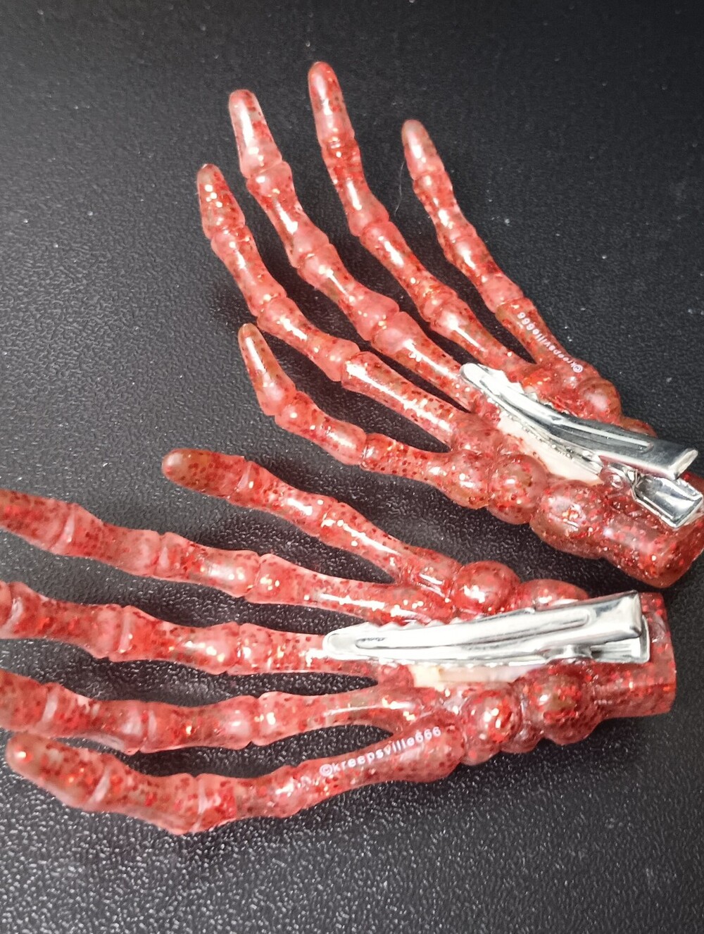 Hair Clips - Skeleton Hand Set of 2 - Picture 2 of 3